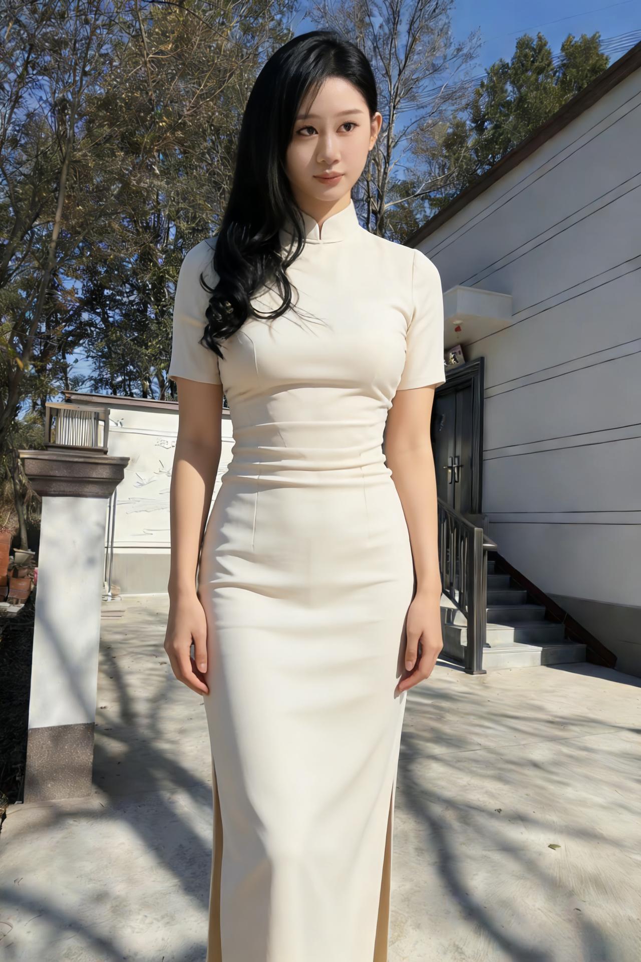 晨光斜斜切过砖地，她站在那里白T恤的软，裹着年轻的骨肉手插裤袋的随意，像风掠