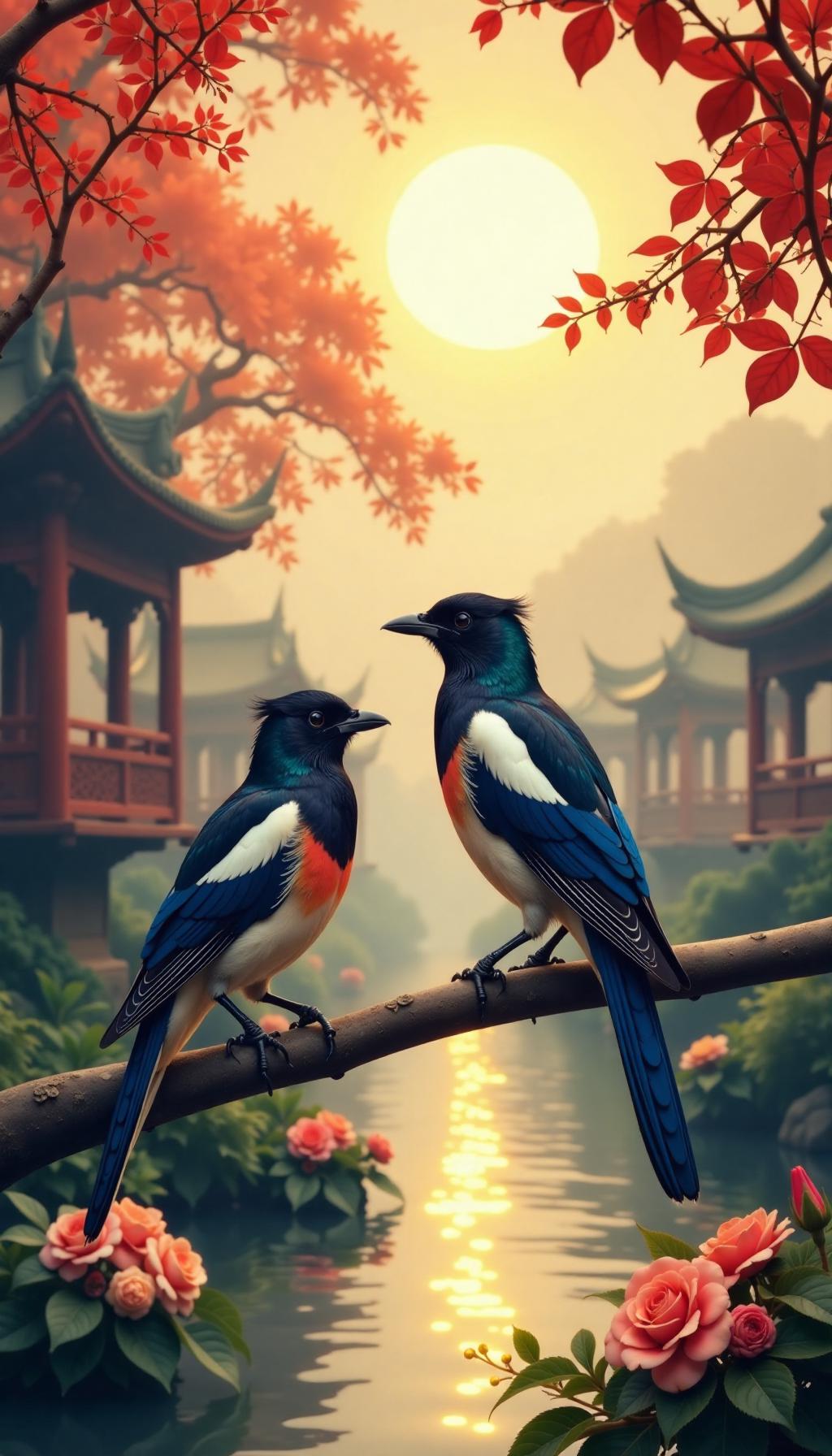 “鸟语花香映日红，古风雅韵入画来”，这句诗一下就把人带入了充满诗意的境界。就像