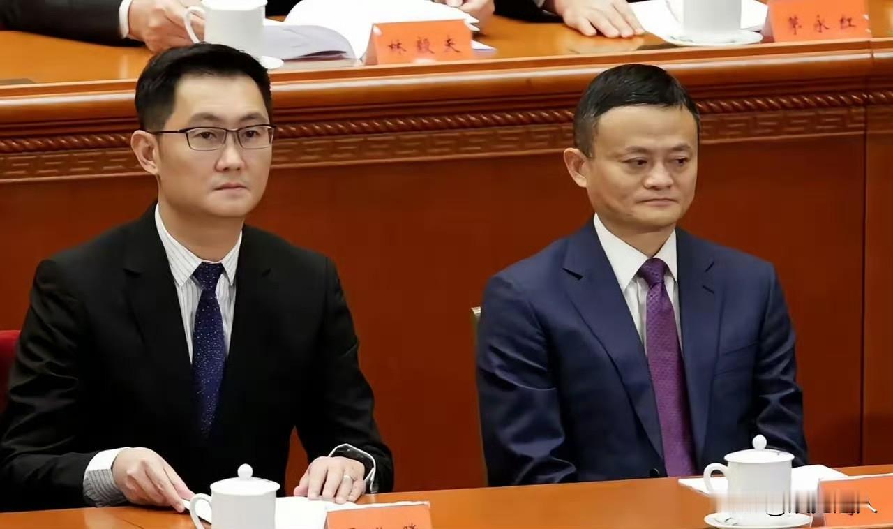 咱就说马化腾跟马云坐一块儿，俩人都穿着正式西装，看着就很有大佬范儿。马化腾给