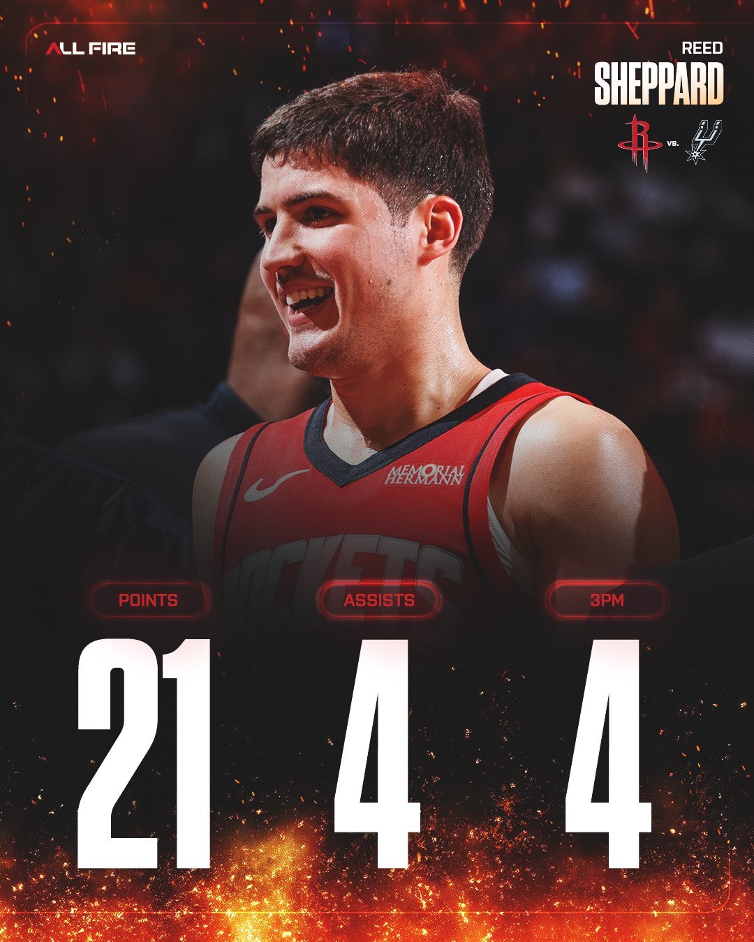 乌度卡赛后采访谈谢泼德的表现：“他命中了关键投篮，打得很有侵略性。我喜欢他那个刚