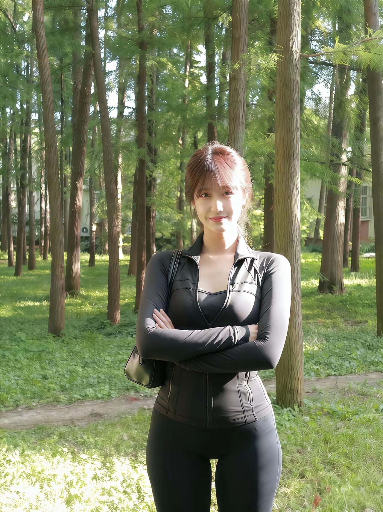 树林前的女孩，光线下很漂亮