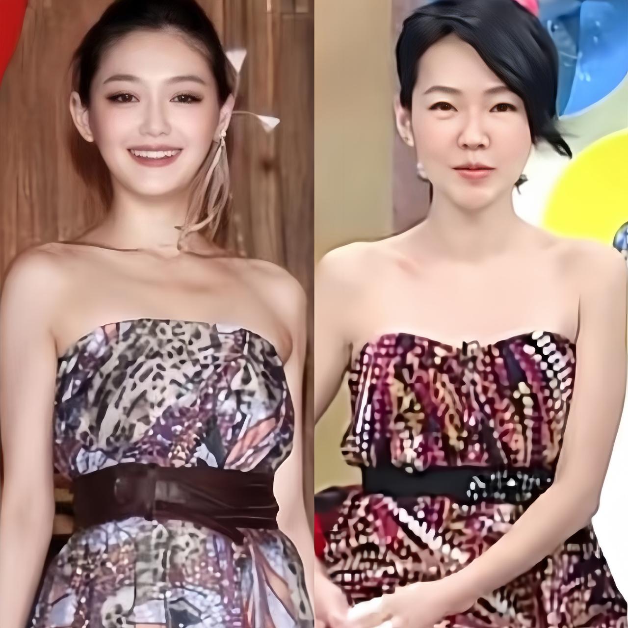 以前看大小S，经常穿同款、同风格的碎花裙和抹胸裙，色系和图案都特别像，简直就是一