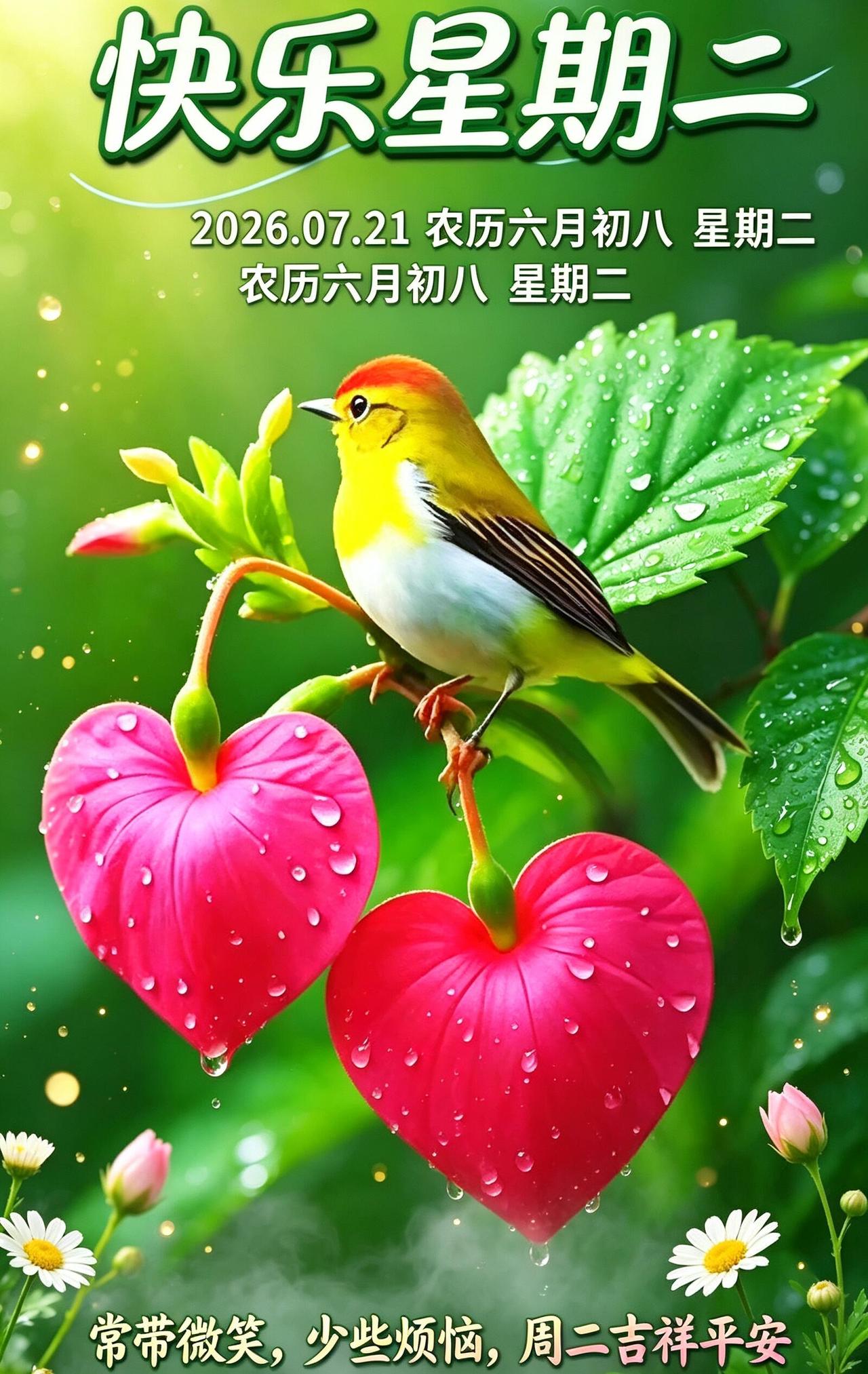 早安，7月21日吉祥周二✨。夏日晨光缓缓洒落，驱散晨间慵懒，愿你带着平和心态奔赴