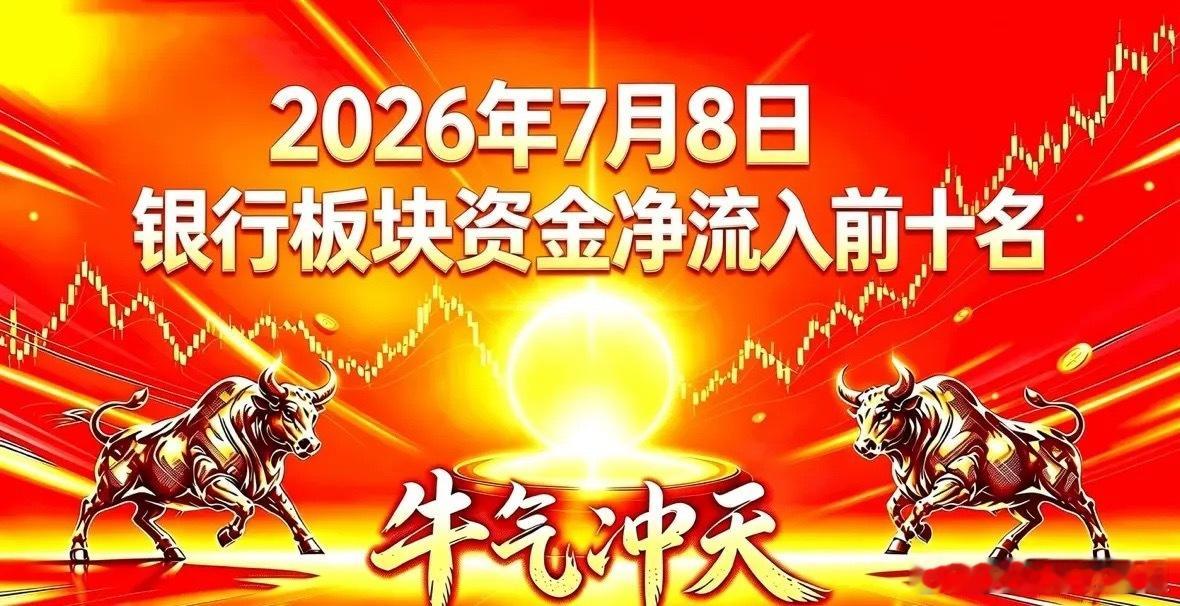 2026年7月8日银行板块资金净流入前十名股票名称：招商银行资金额度：4.65