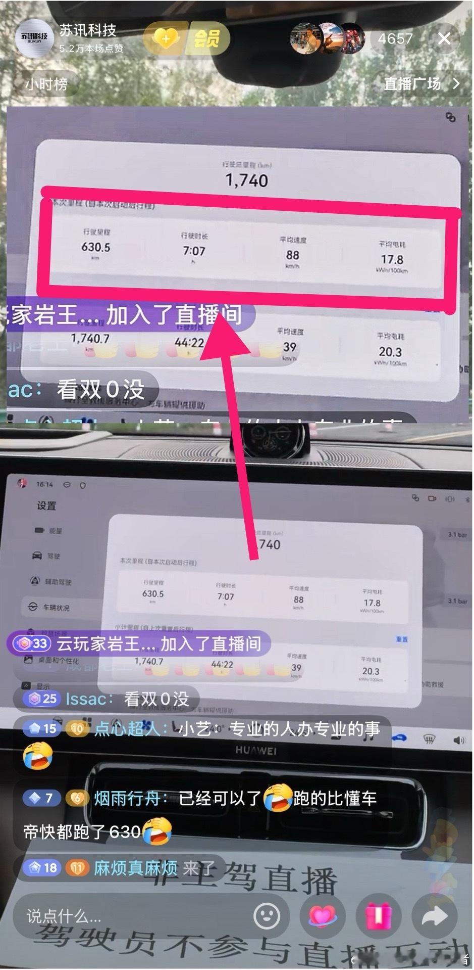 近4500人在线的个人直播间刚测完问界M9Ultra纯电版高速路续航。最终以均速