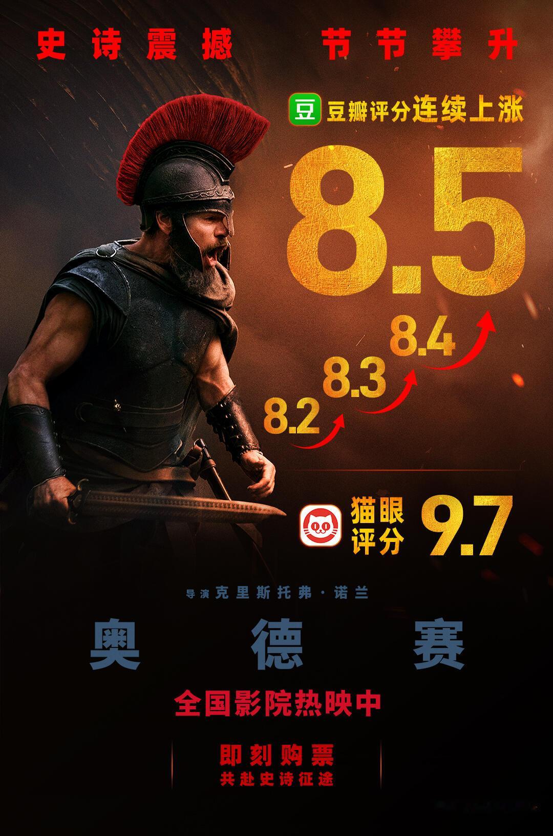 牛X！诺兰神作奥德赛电影奥德赛豆瓣评分再涨到8.5！在同档期里仅次于电影欢迎来龙