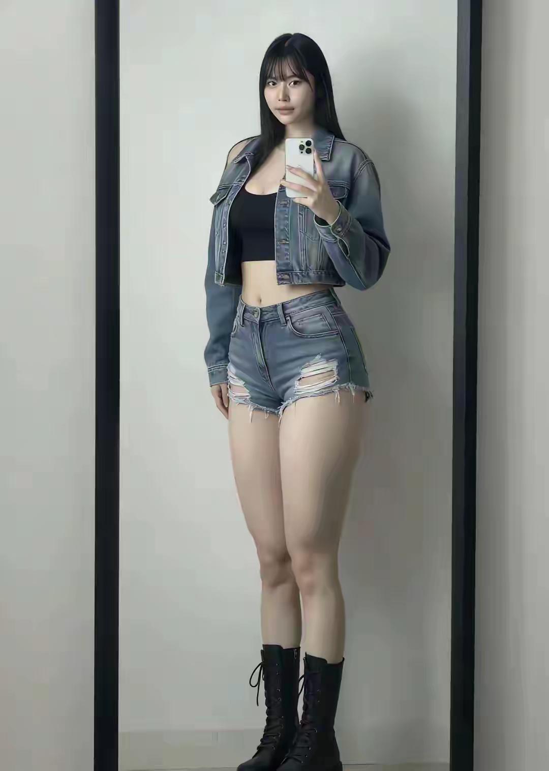 光看腿，妥妥的大美女，可当看了脸以后，大大减分啊！你们认为呢？