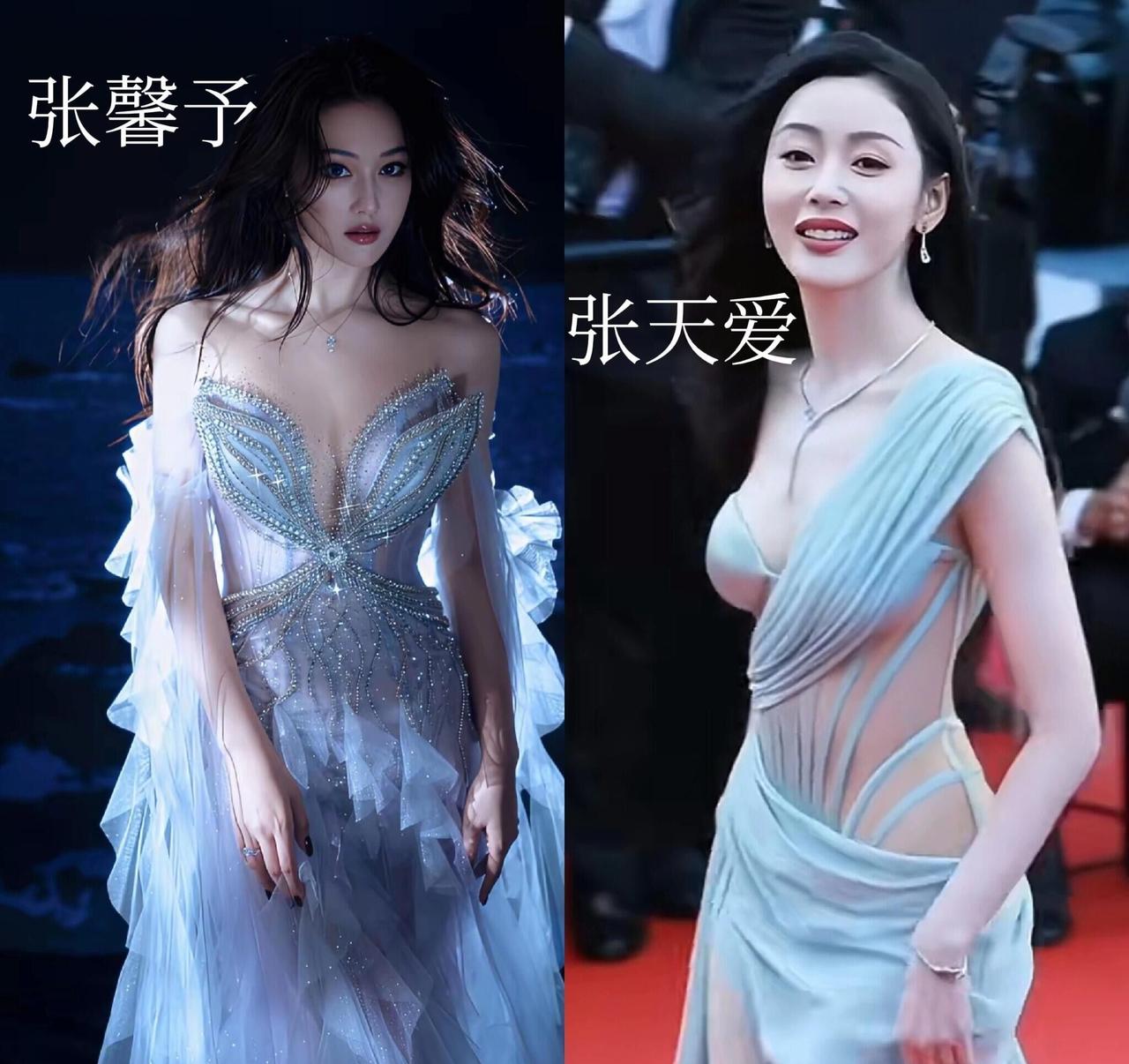 168身高的张天爱和169身高的张馨予同框比美，相比之下张馨予显得更加有气质。她