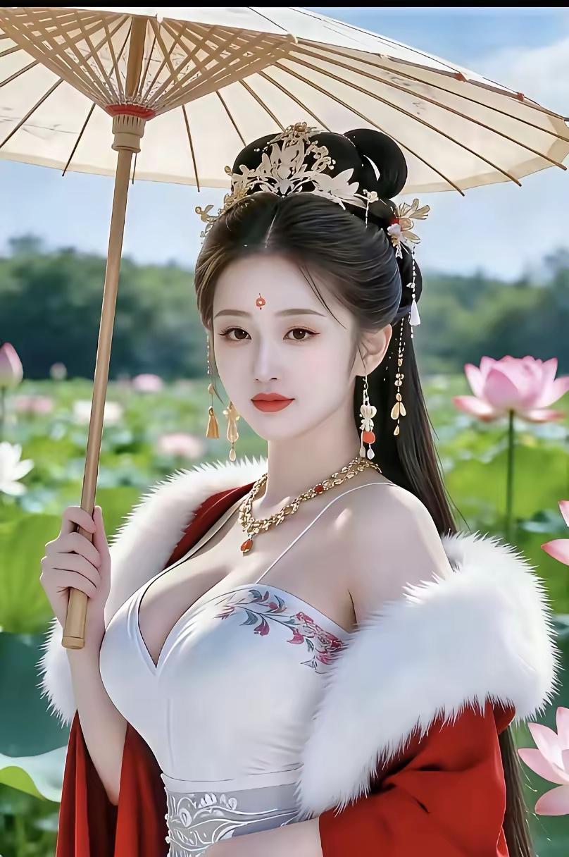 “古风美人撑伞漫步荷塘，惊艳了整个夏天”🌸🌺🌹