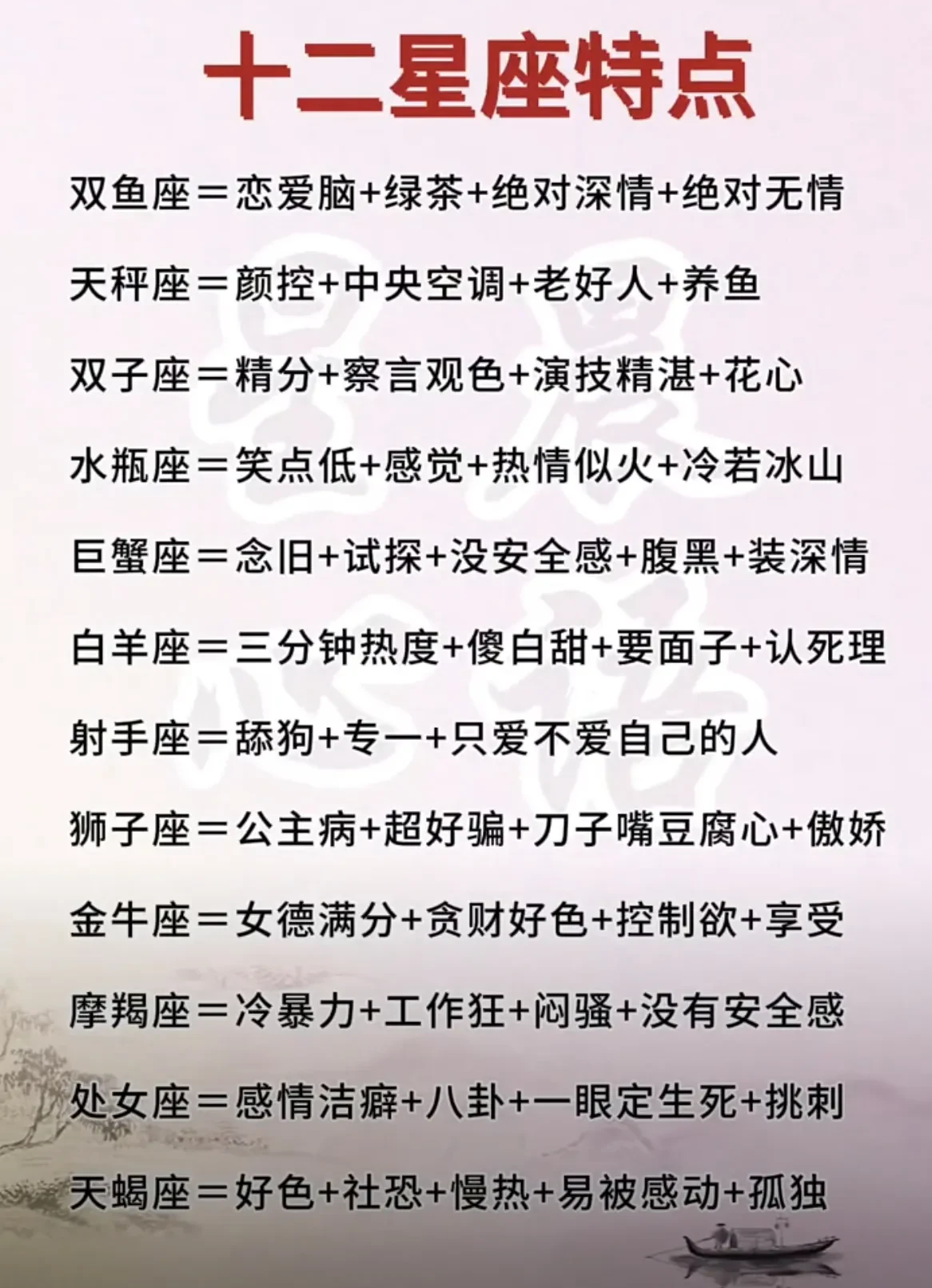 十二星座个人特点，每个星座都有自身不同的特点