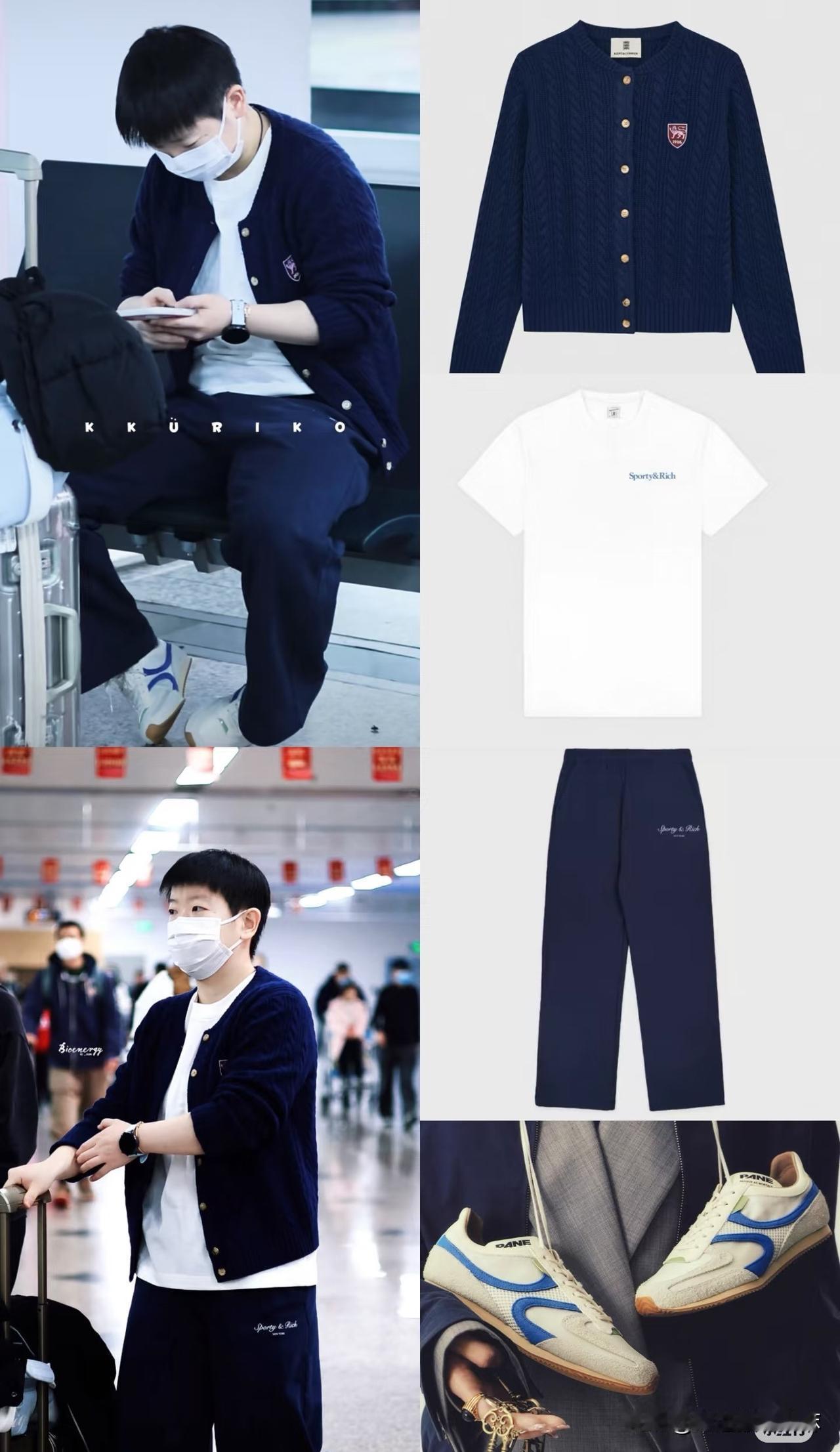 莎莎的私服真的很好看！今天出发亚洲杯穿的这套私服，确实太会穿了✨，深蓝针织开衫+