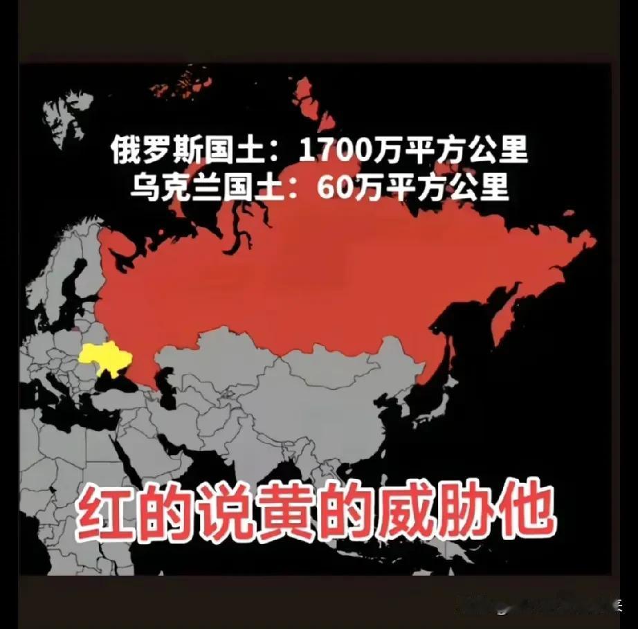 关于俄乌冲突的原因……红的面积1700万平方公里；黄的面积60万平方公里；