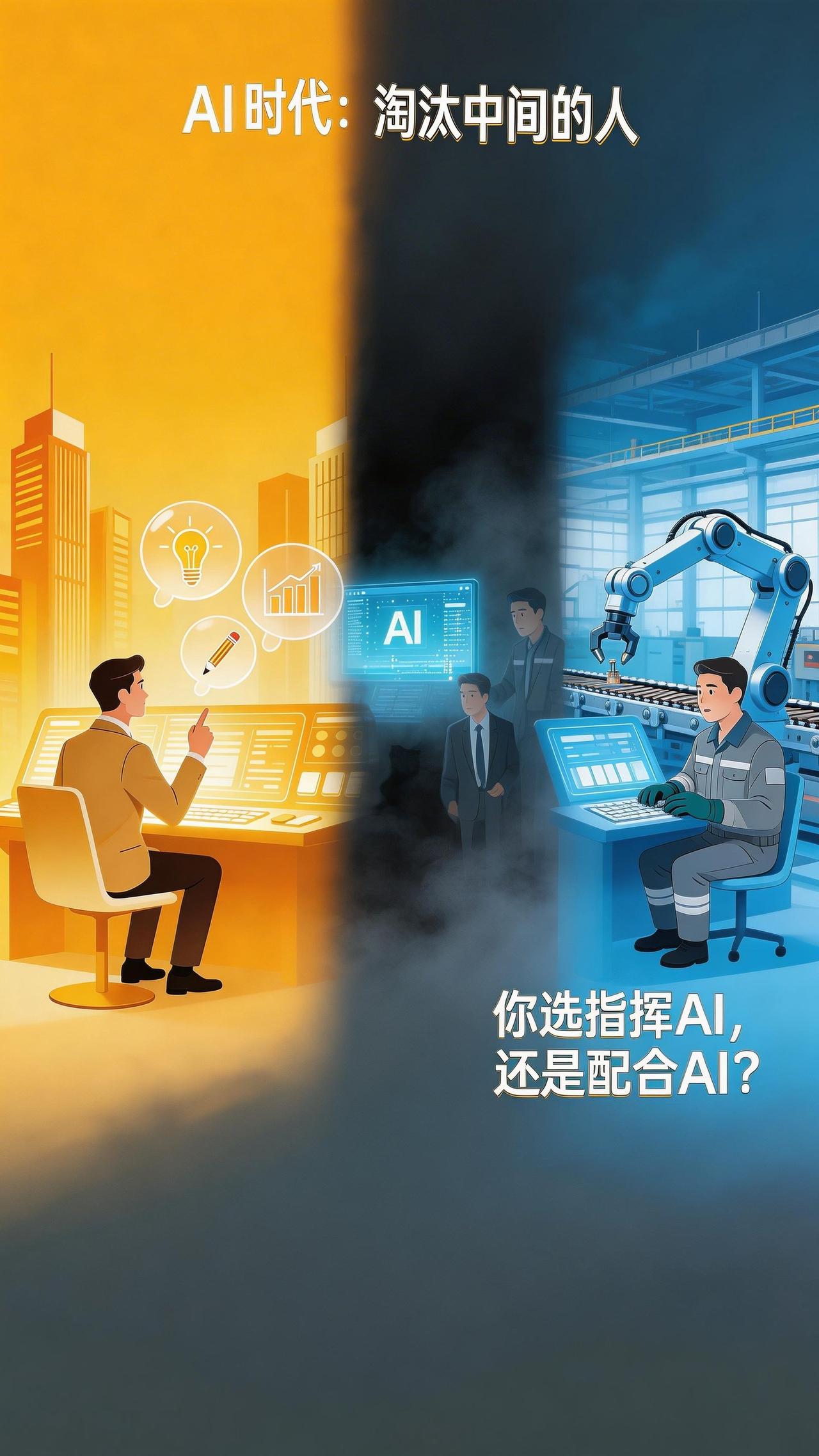 AI时代，正在淘汰“中间的人”AI一普及，社会只留两种人：要么会思考，要么会