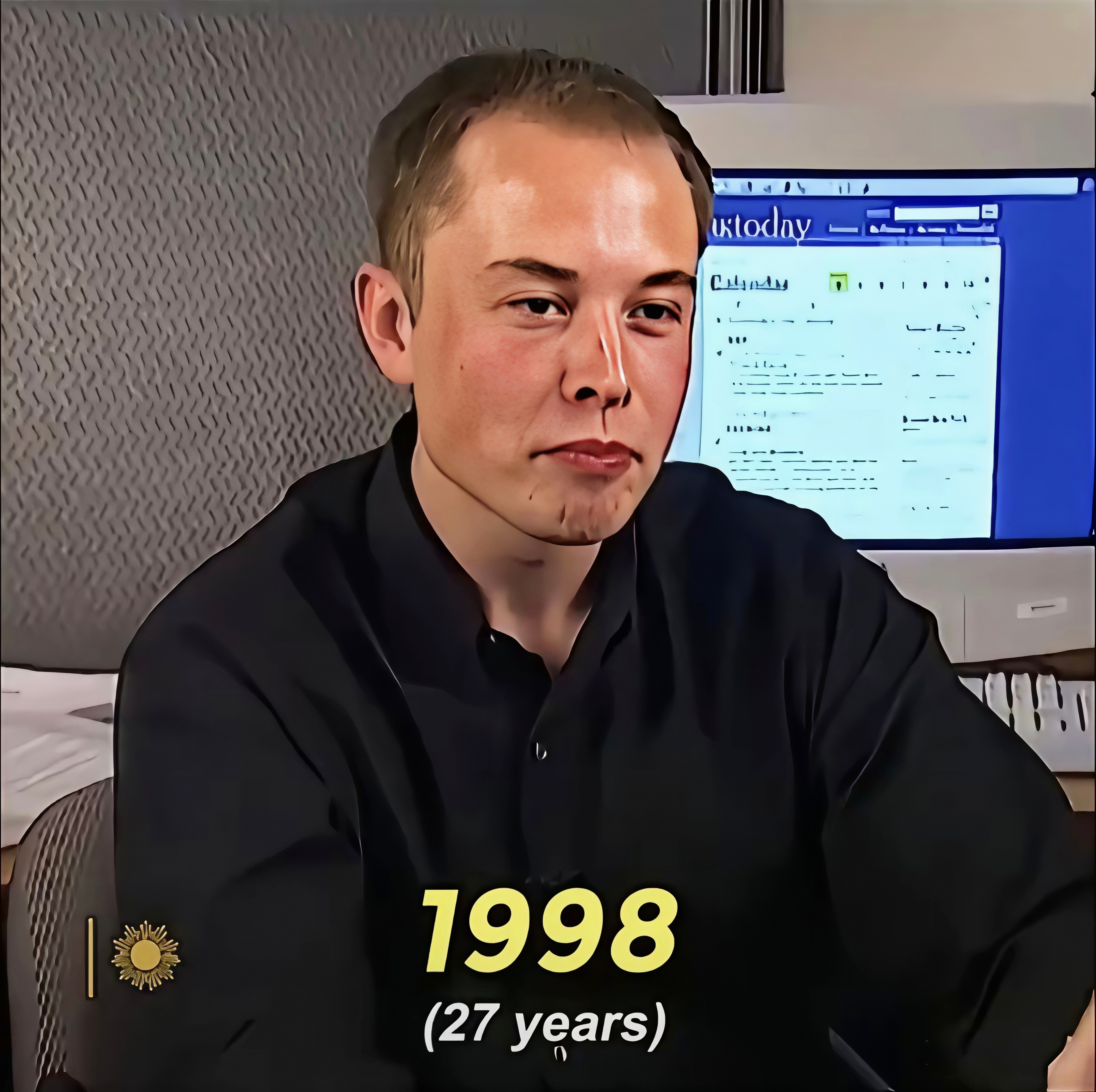 马斯克二十七八岁时就有点谢顶，二三十年后却是满头浓发。说满头浓发或许有点过，但起
