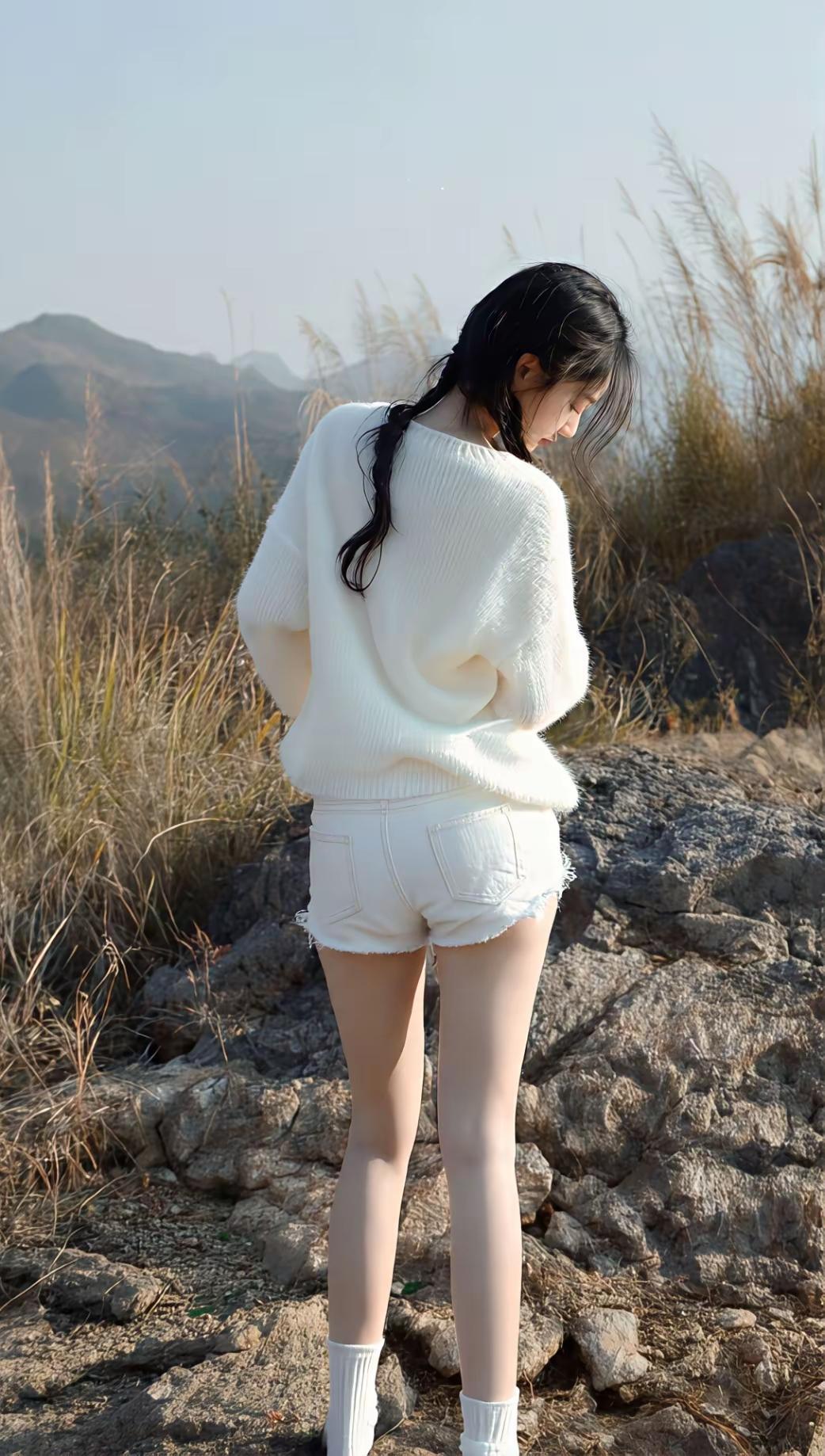 山野白衣女，风姿似画卷。