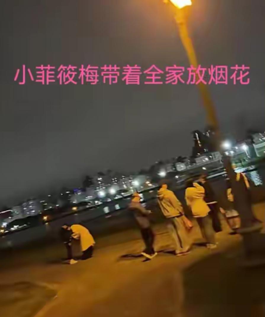 汪小菲带着老婆孩子一起放烟花，玥儿还是哪有那么稳重，一旁的小霖霖则和马筱梅一起不