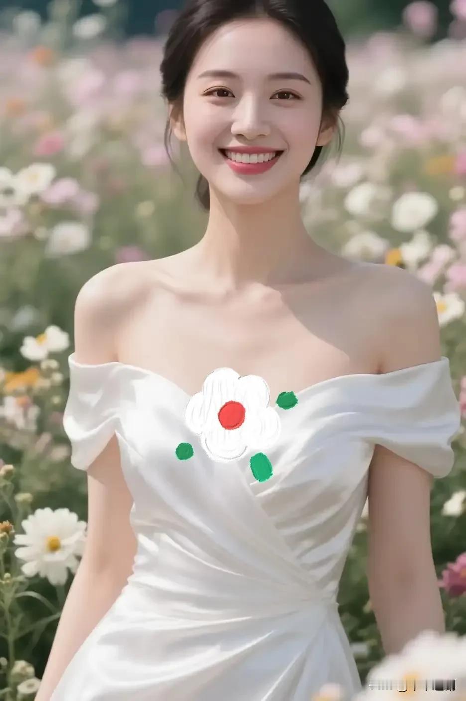 什么样的穿搭可以成为气质女神?白裙裹着露肩的柔，花海作衬时，笑意比花更鲜活，是