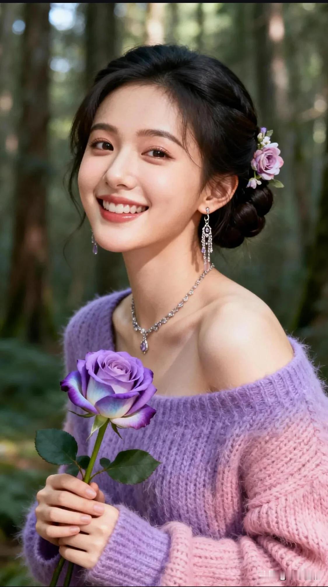 林间的紫玫瑰撞进温柔针织衫，笑意里藏着整个秋日的甜🍇温柔高贵的女性高贵的气