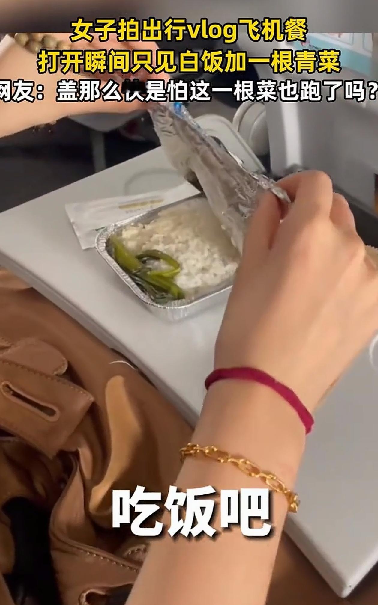 破防了！女子坐飞机，满心欢喜等到开饭，接过飞机餐就打算开吃，可她刚把饭盒盖子掀开
