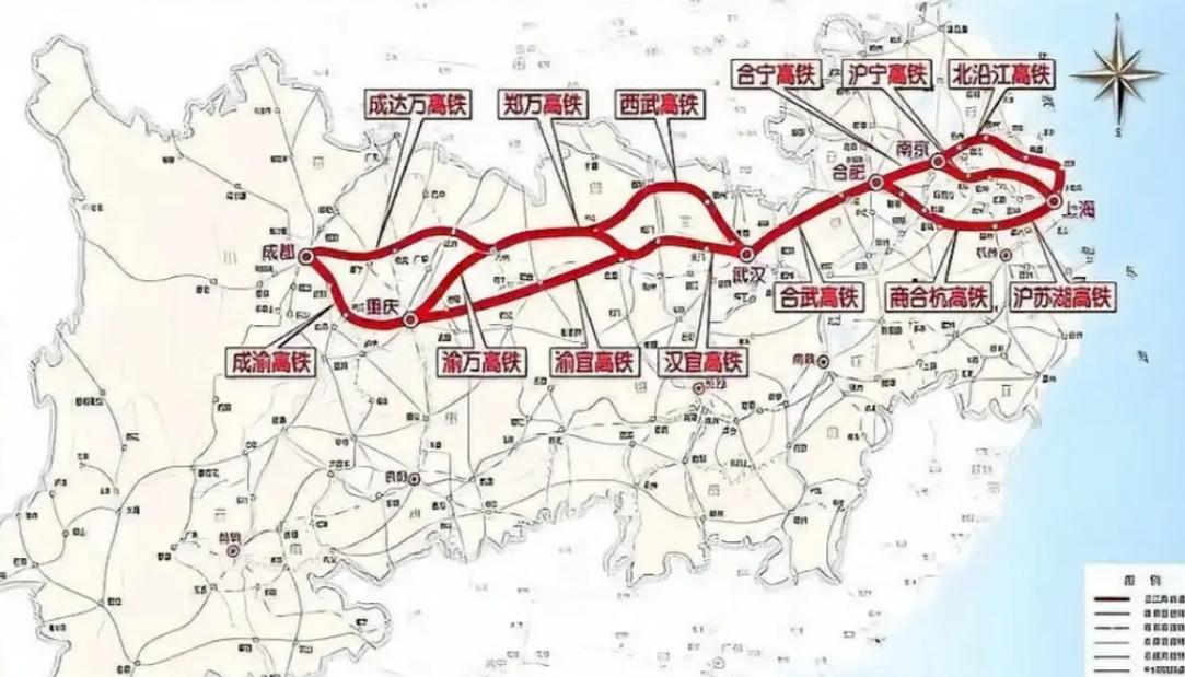 沪渝蓉（北沿江）高铁上海至南京至合肥段全长554.6公里，设计时速350公里，2