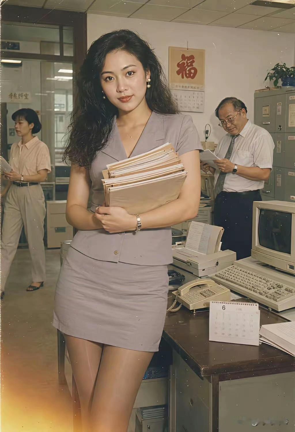 网友分享的90年代公司秘书美照，如果不是AI生成的，而真的是90年代公司老板的秘