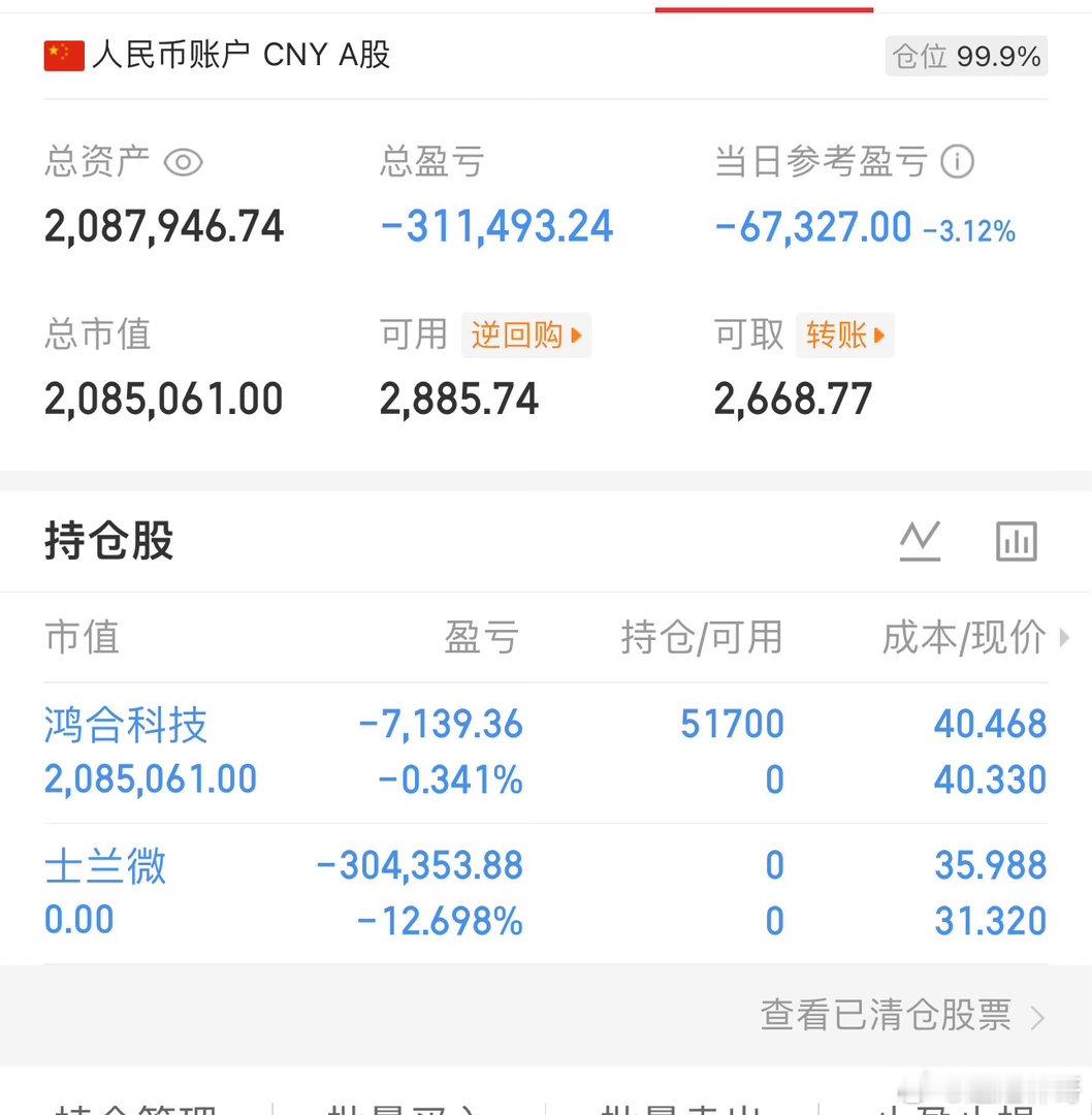 士兰微600460已经全部止损，调仓换入鸿合科技002955，老是被屏蔽，收到的