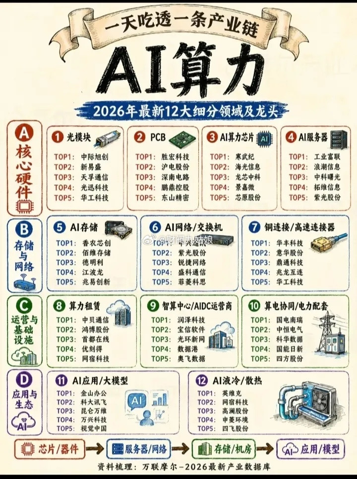 AI算力细分领域相关公司汇总:以下图表展示的股票不构成投资建议，据此操作风险自负