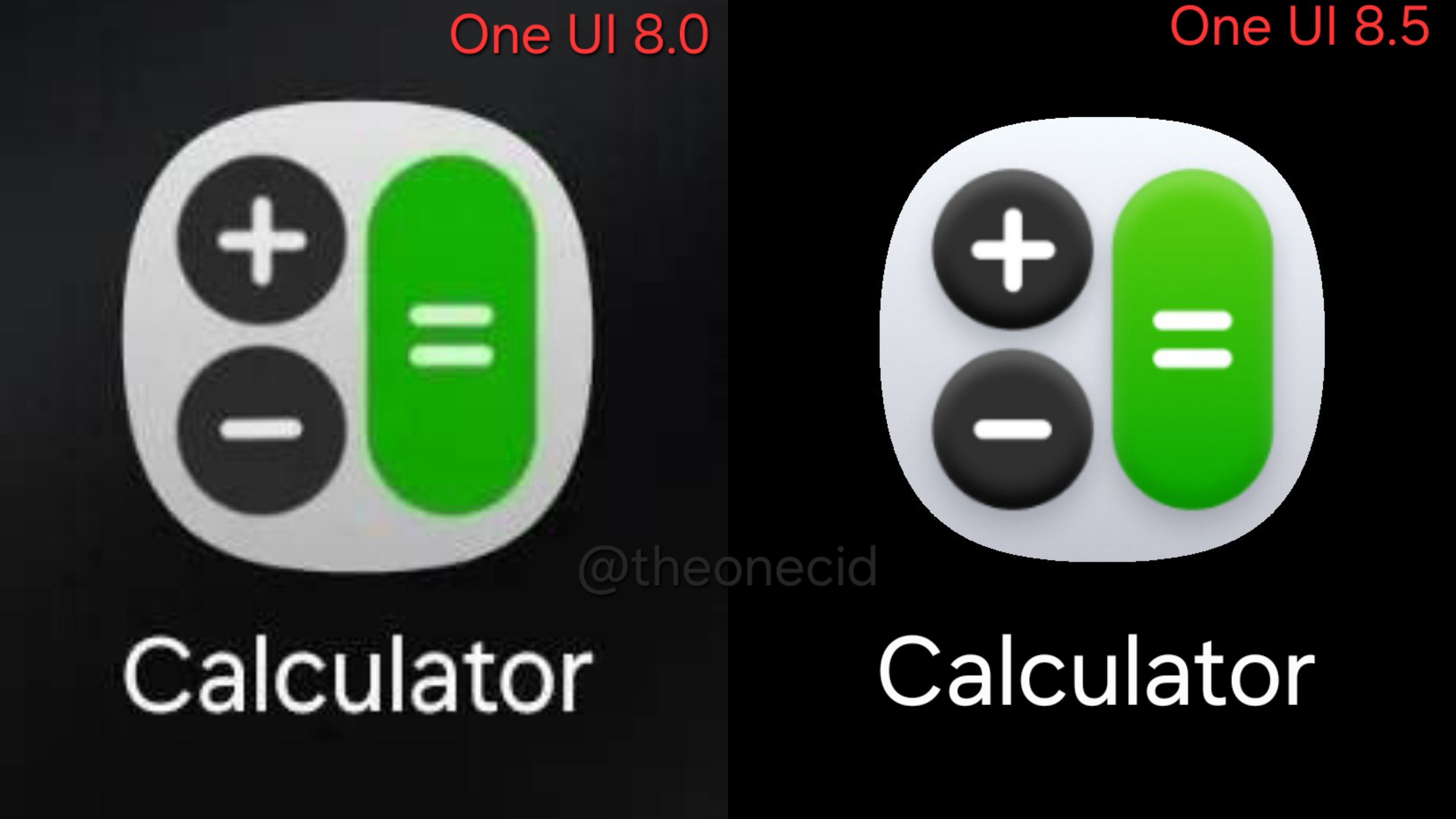 OneUI8和OneUI8.5的计算器图标对比，有立体感了。