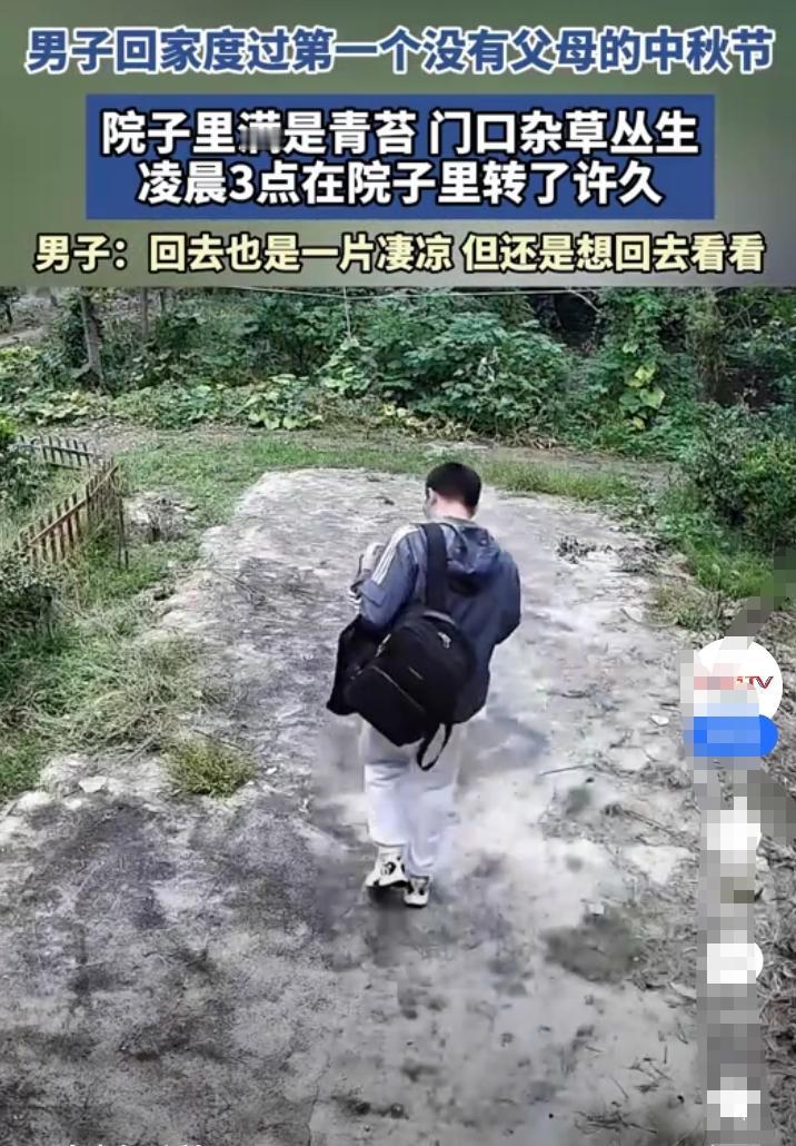 男子回家度过了第一个没有父母的中秋节！院子里满是青苔，门口杂草丛生！凌晨三点了依