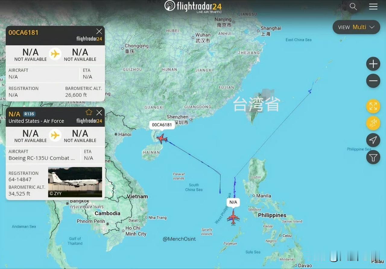 2月2号，中国1架翼龙10无人机、美军1架RC-135U电子侦察机同一天进入黄岩