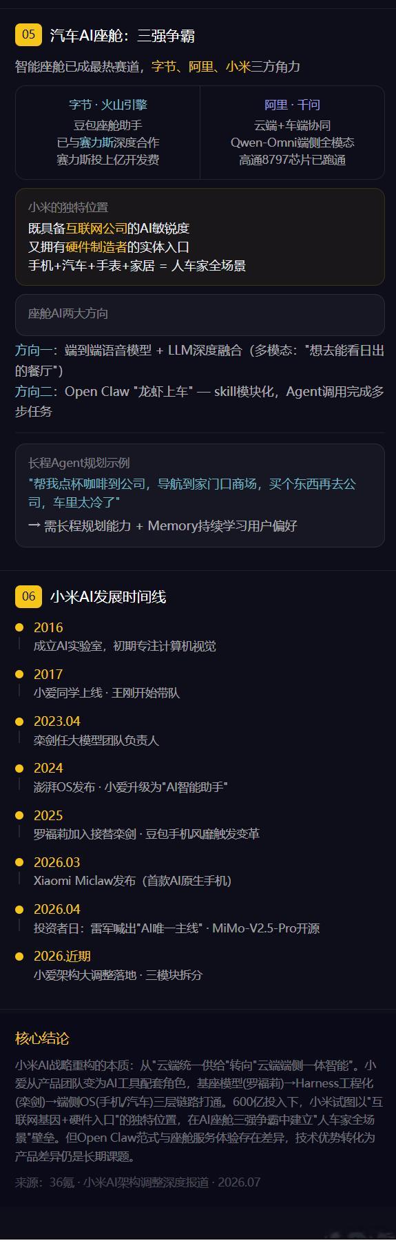 小米重构小爱同学，小米AI战略开始进入第二阶段。36氪披露了小米内部一项重要调整