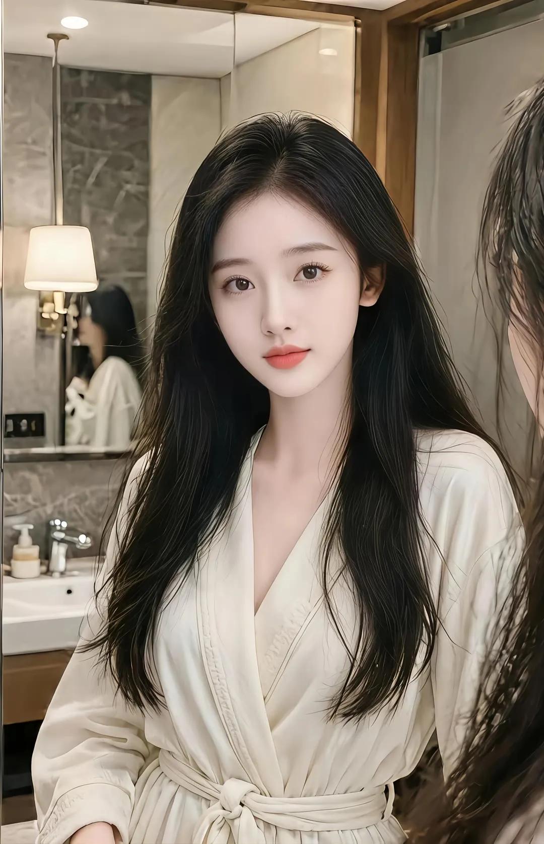 晨间护肤后的清新自拍照街拍美女