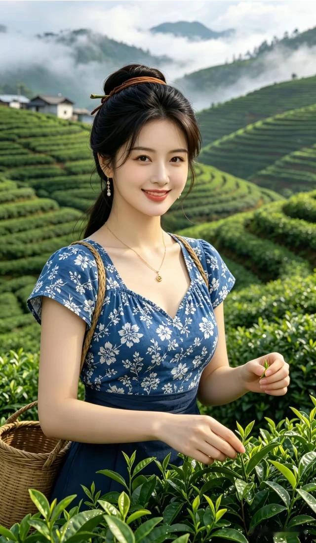 今天上山去采茶，指尖翻飞摘嫩芽。清风作伴心情好，明月映照清辉洒。