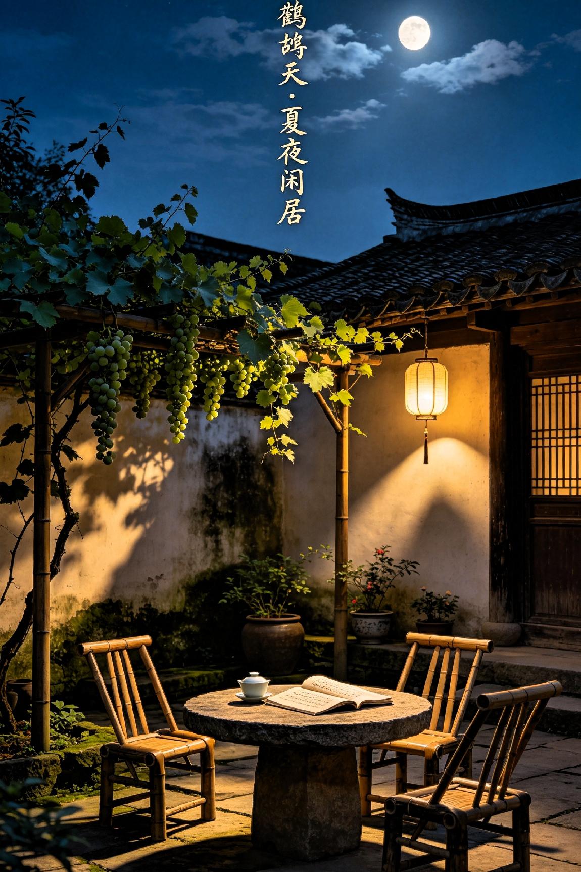鹧鸪天·夏夜闲居竹影侵窗漏浅光，小庭风送稻花香。冰瓷浸果消残暑，素扇
