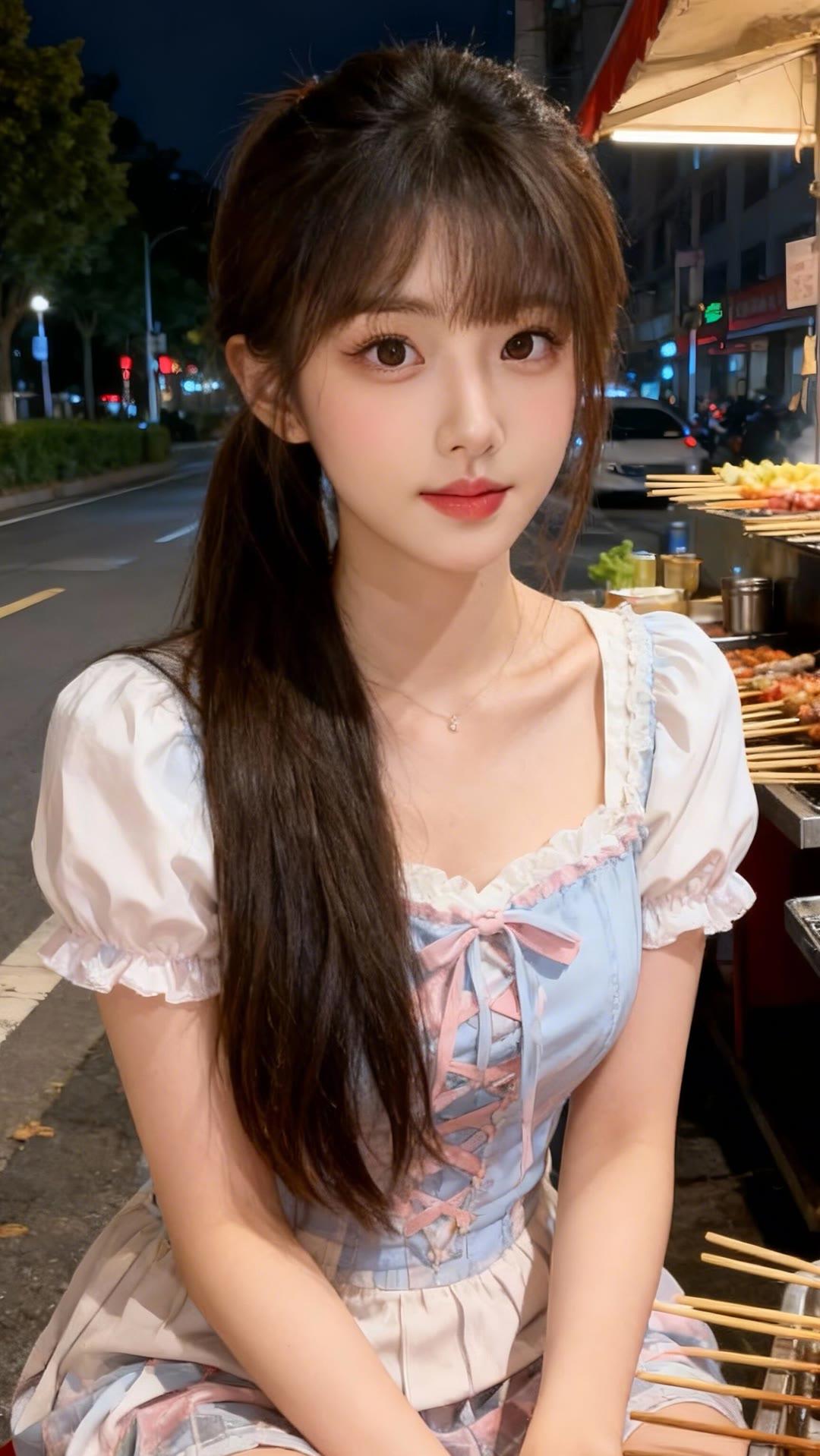 夜幕下的美食街，少女与串串的甜美邂逅🍢💕