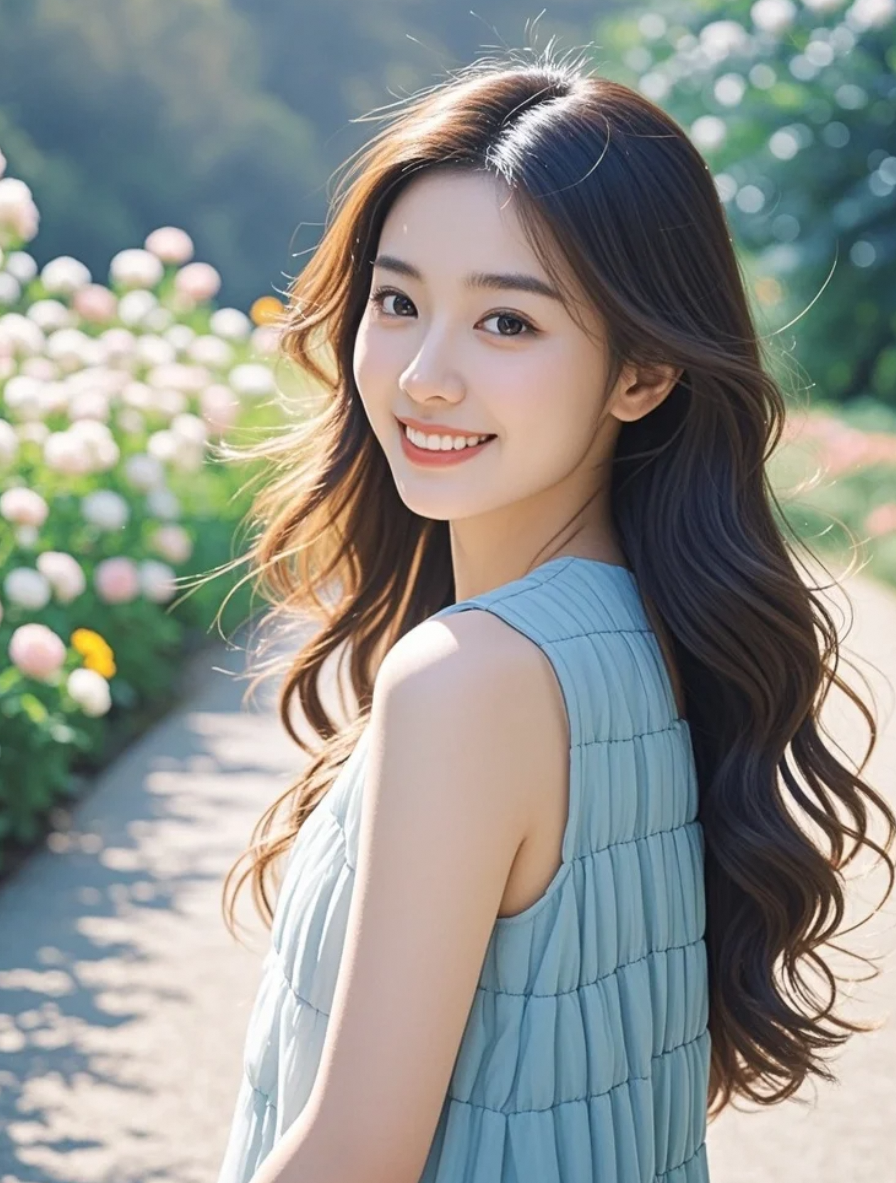 长发如云，笑容似水，东方女孩的宁静美动人心弦