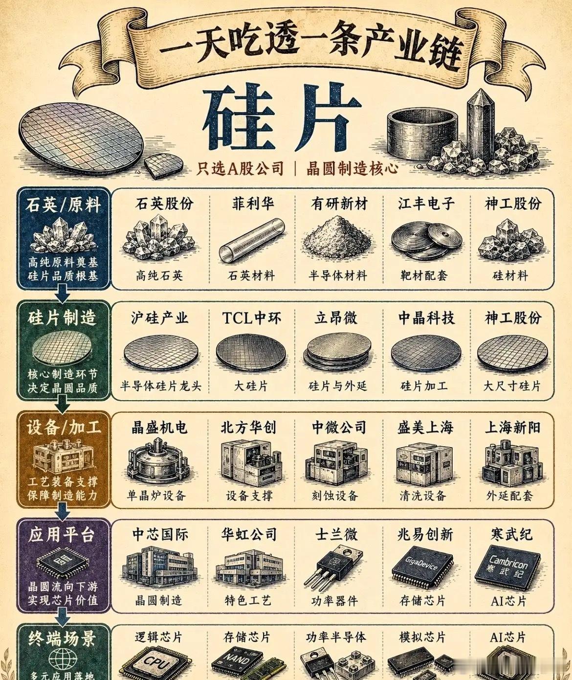A股十大半导体硅片概念股。1、沪硅产业，总部位于上海市。2、有研硅，总部位于北京