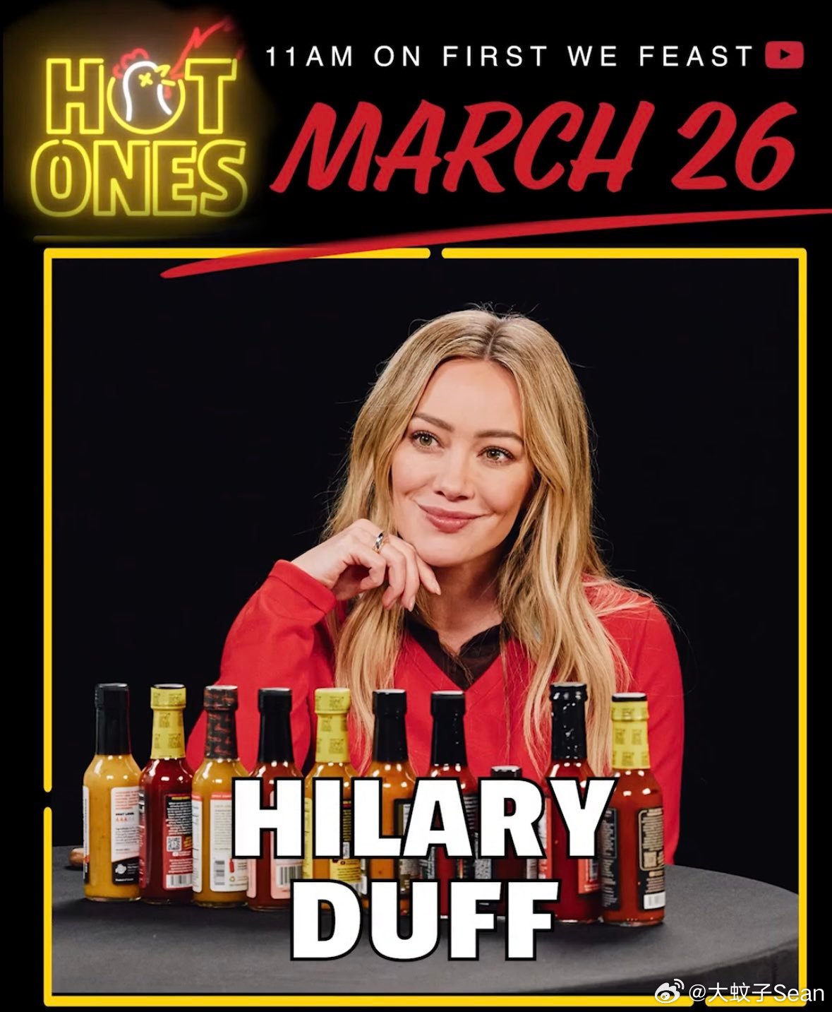 Hilaryduff希拉里达芙将做客《HotOnes》节目，达芙挑战辣鸡翅来