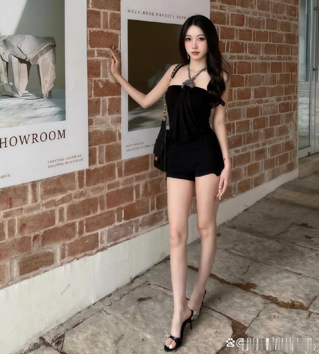 《#三亚夏日穿搭##露背连衣裙##辣妈逆袭#超美穿搭日更15篇，美女模特小姐姐身着黑色抹胸连衣裙》以