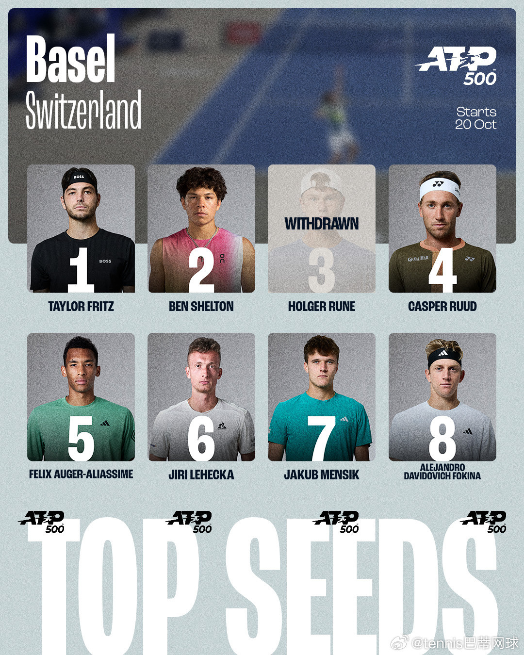 ATP都灵年终争夺似乎也很激烈这个礼拜atp的两站500赛除了阿尔卡拉斯和德约科