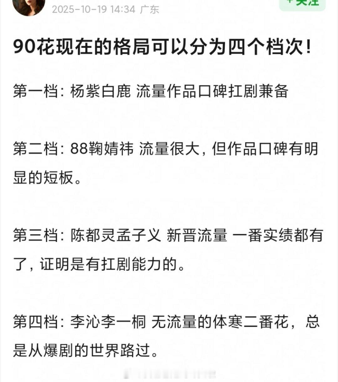 网友给90🌸分档，这个排名客观吗？​​​
