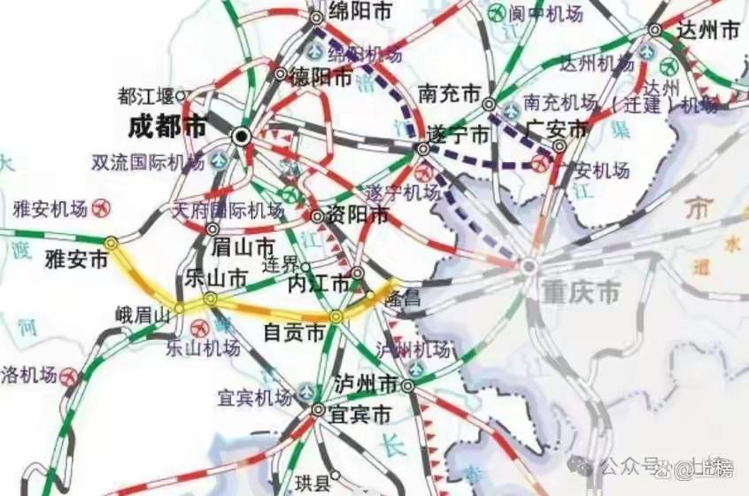 雅自渝高铁其实很简单，只需要修建雅安至自贡段即可，在自贡可以直达重庆或者借道内江