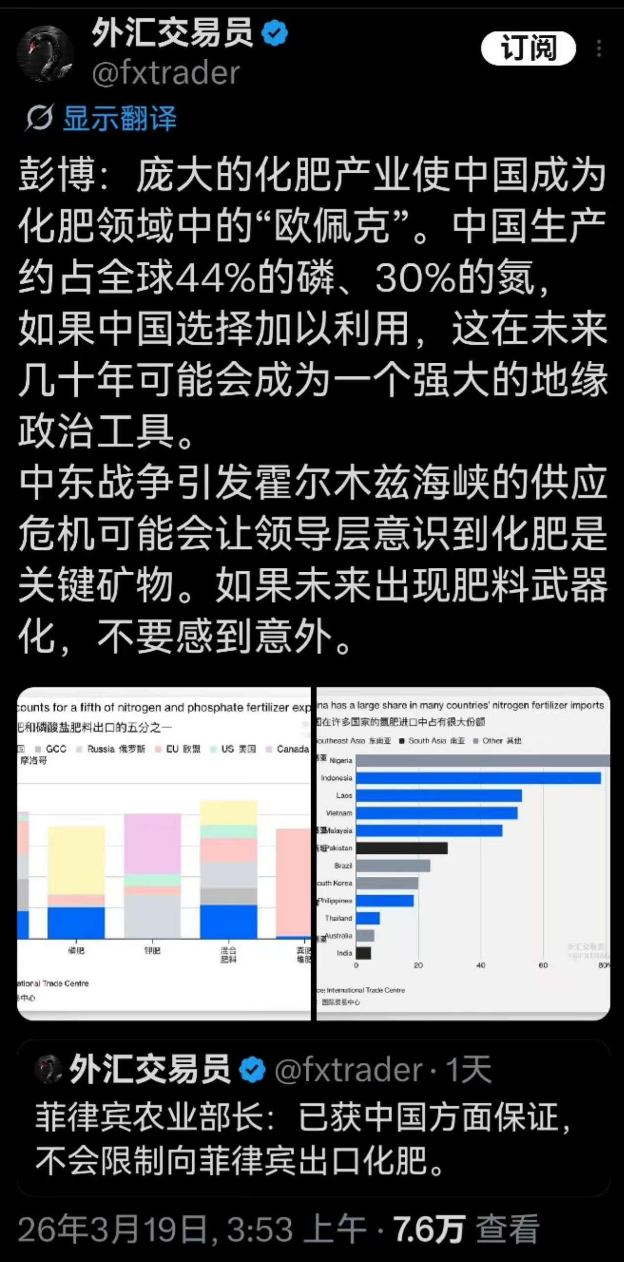 小日子反应迟钝，中国3月14日就已经完全禁止磷肥出口了，出口禁令至少要持续到8月