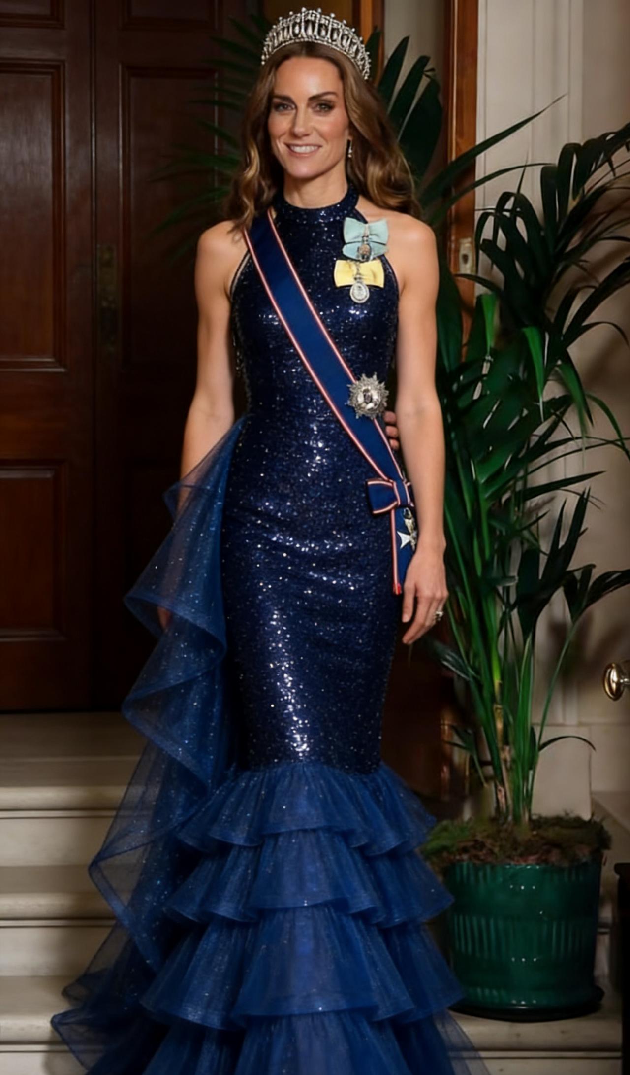 凯特王妃今年的晚宴造型都不错，不过大部分都比较保守，我用Al技术让凯特王妃挑战了