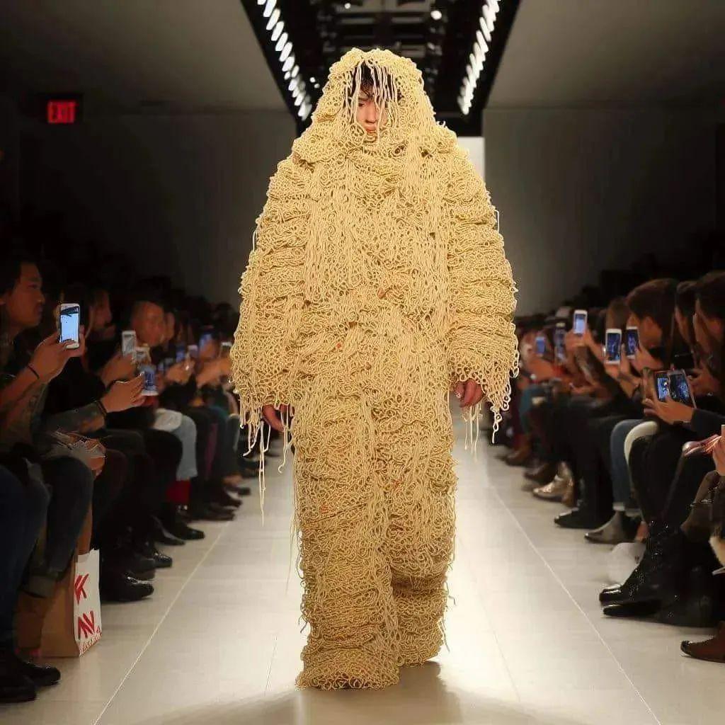 把泡面穿在身上的感觉原来是这样的，这谁顶的住啊，都看饿了，太有食欲了。才知道意大