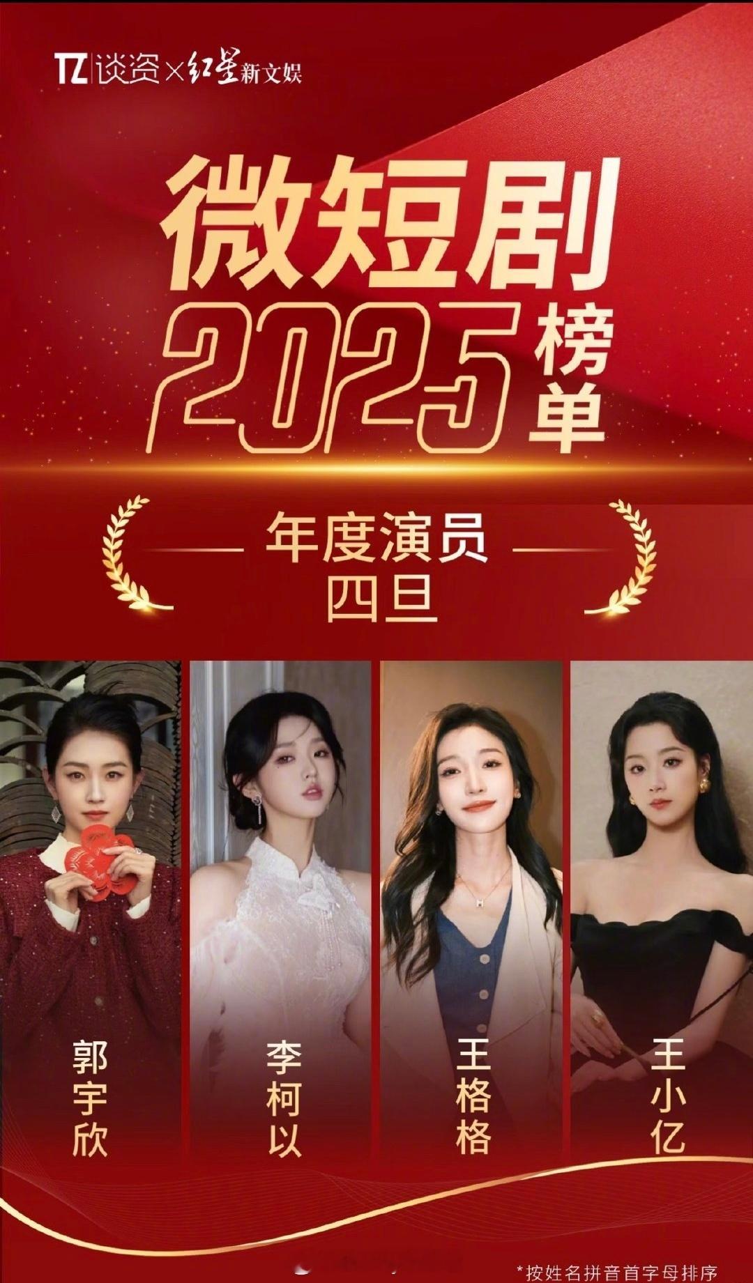 媒体评选短剧年度演员四生、四旦，算是目前短国的男女四大顶流？