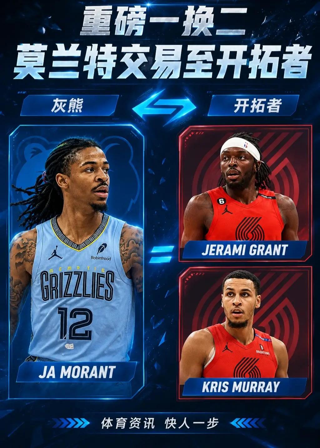 这下杨瀚森更打不上球了。重磅消息，灰熊的球星莫兰特交易到开拓者。换了两名朴实无华