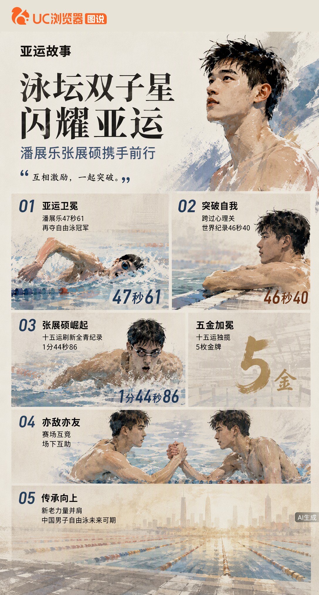 潘展乐47秒61卫冕亚运冠军，身后是十五运揽五金的张展硕。一个跨越自我怀疑，一个刷新全国青年纪录，中
