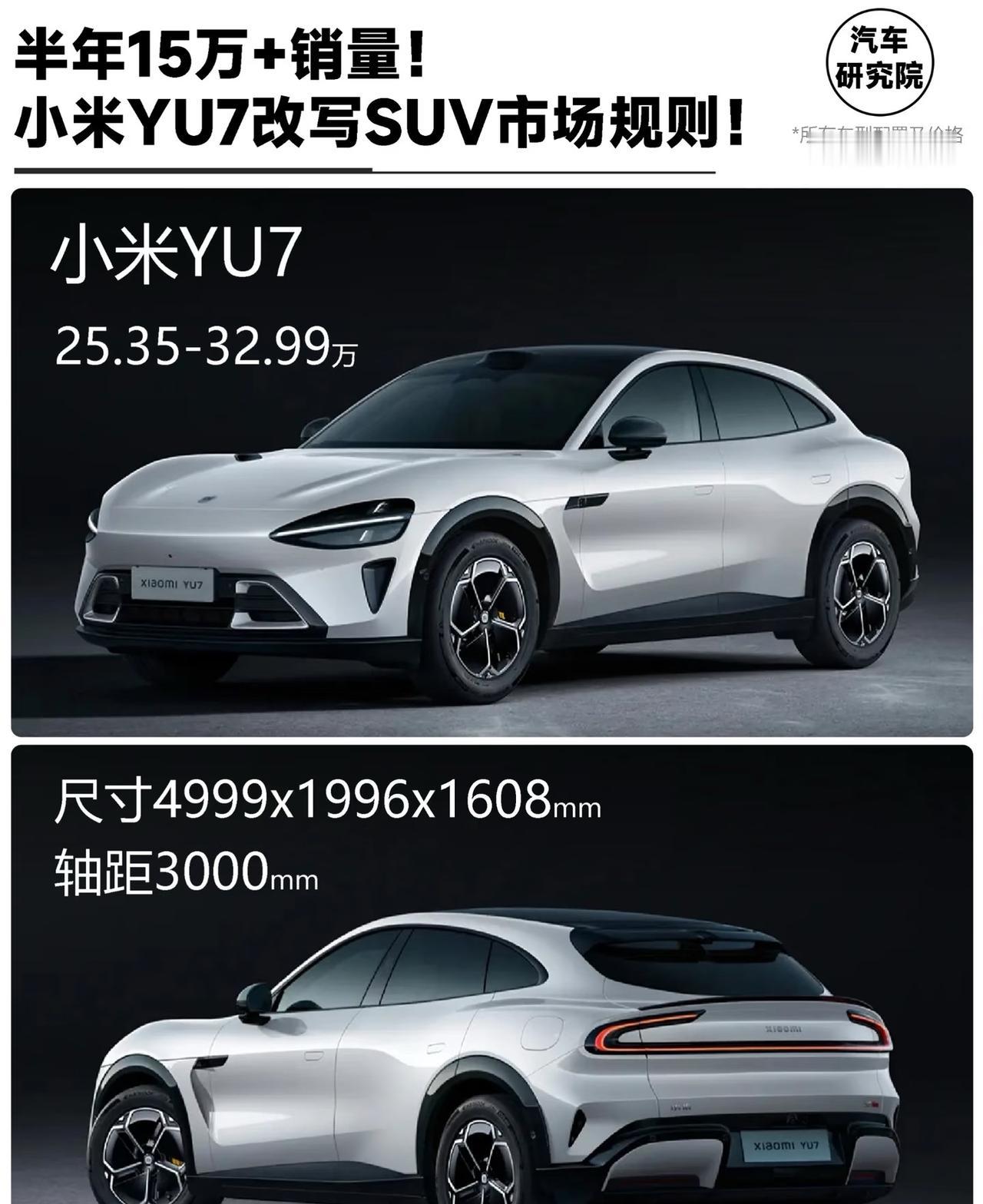 半年15万+销量小米YU7改写SUV市场规则小米YU7用半年时间完成了传统豪