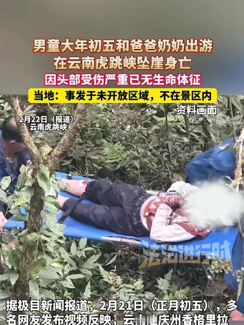 悲剧还是发生了！云南虎跳峡，一名8岁男孩跟着爸爸，奶奶来游玩，他们没有选择正规路